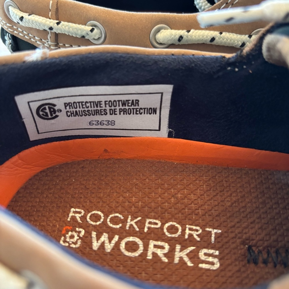 NWOT Rockport Works sailing club navy tan slip resistant SZ 7.5 Safety shoes - Picture 8 of 13
